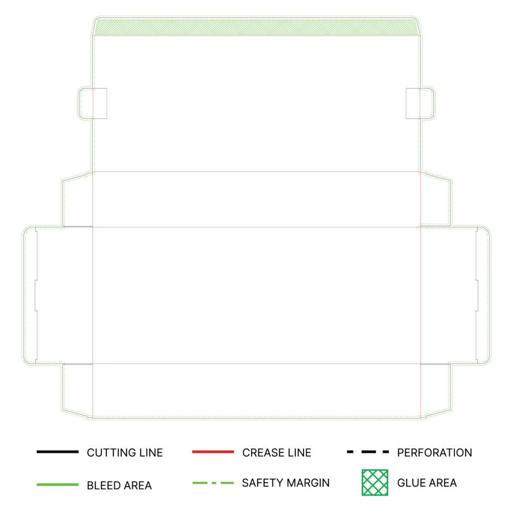 packaging dieline with cut lines bleed lines and fold lines