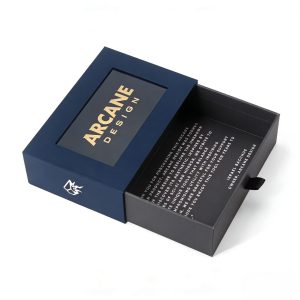 paper drawer box with colorful geometric lid design and sliding rigid packaging structure