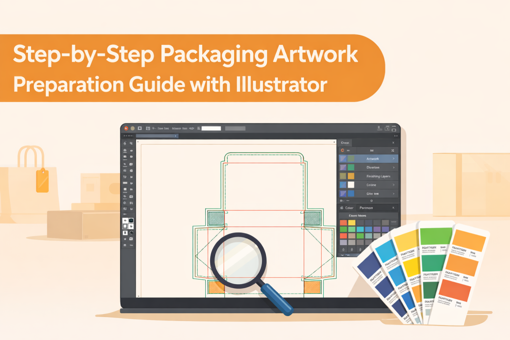 illustrator packaging artwork with bleed safe zone and cut lines