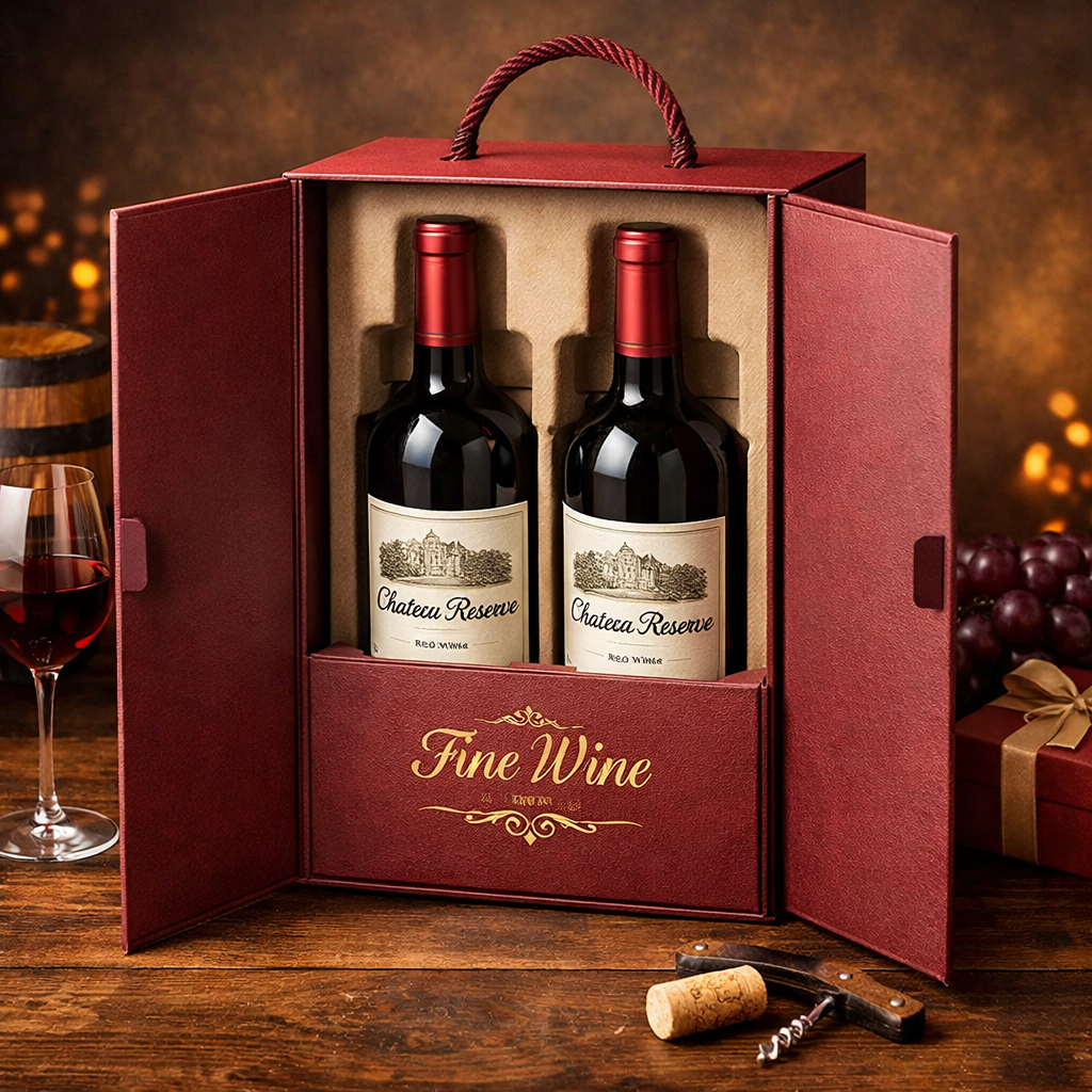 Luxury paper wine box with magnetic closure for retail display