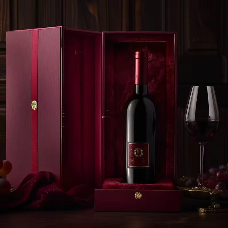 Rigid paper wine box with insert for bottle protection