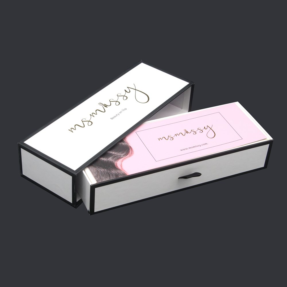 Luxury Wig Packaging Box Sliding Drawer Style with Ribbon Pull