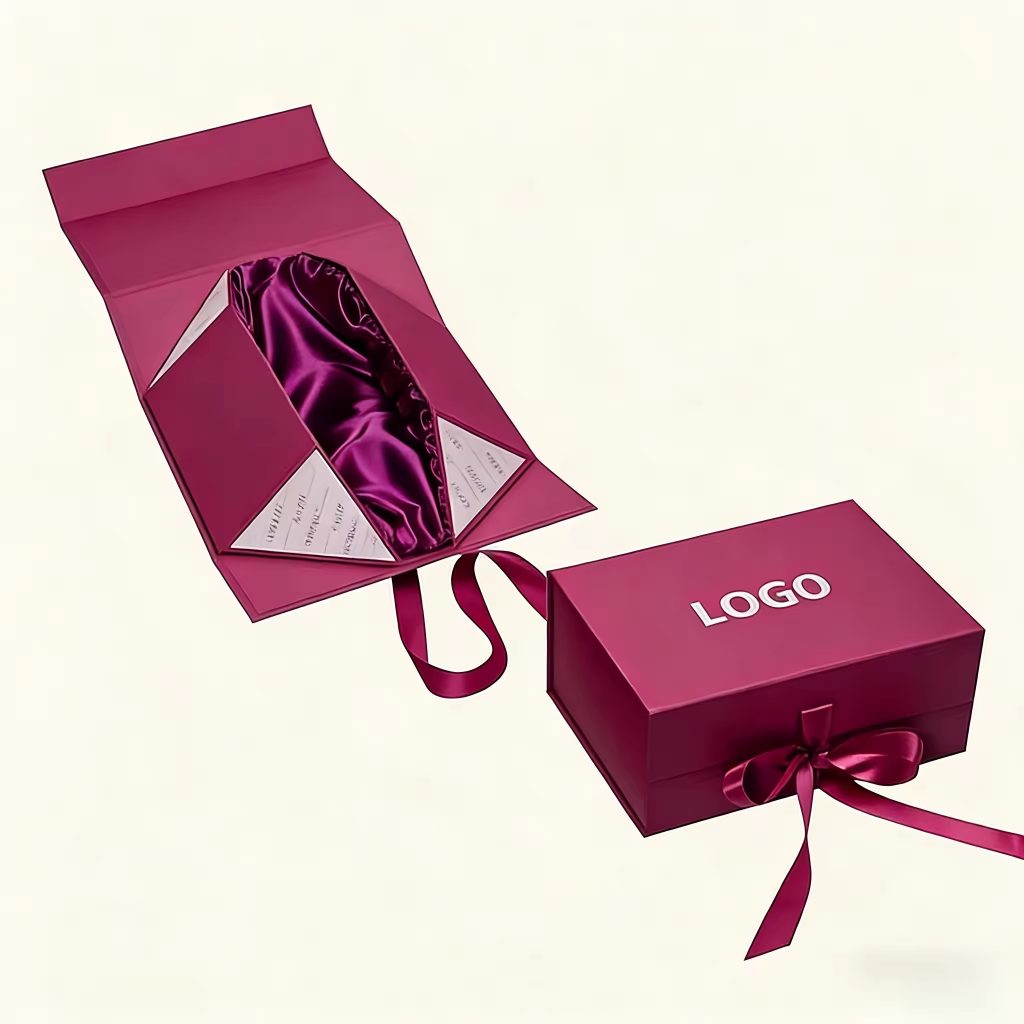 Custom folding box with magnetic closure and satin insert for premium gift packaging