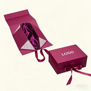 Custom folding box with magnetic closure and satin insert for premium gift packaging