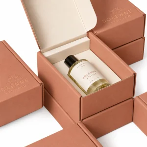 Custom paper insert perfume packaging with neck and base support