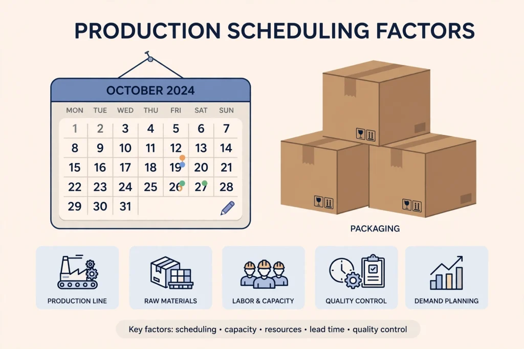 Diagram showing factors that affect custom box production time