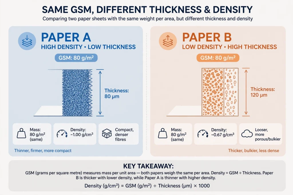 Diagram explaining GSM versus paper thickness and density