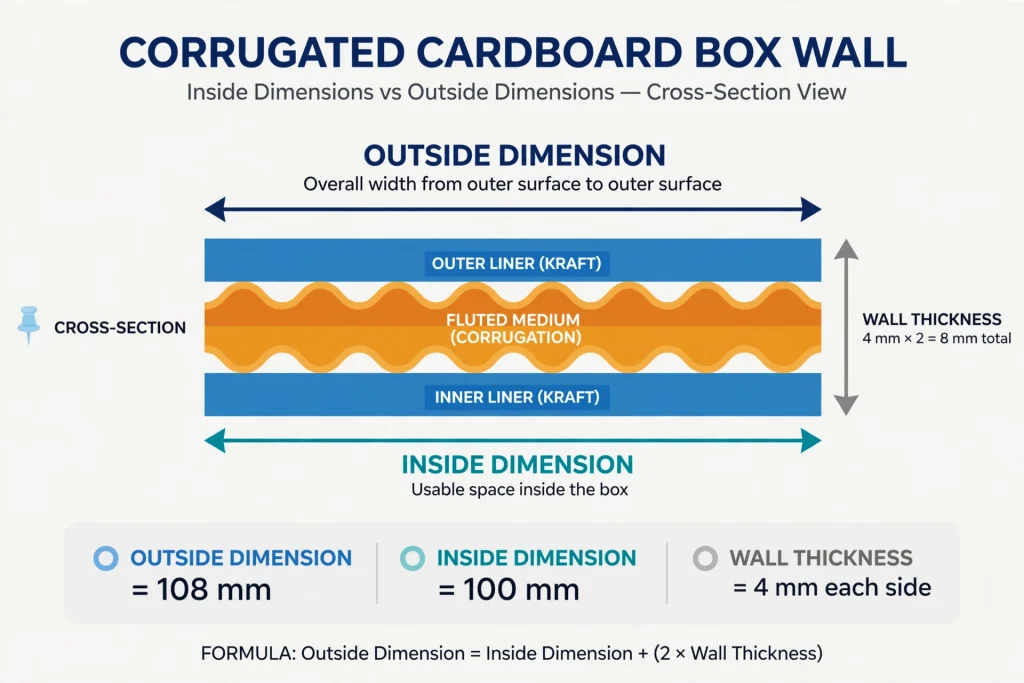 Diagram comparing inside and outside box dimensions