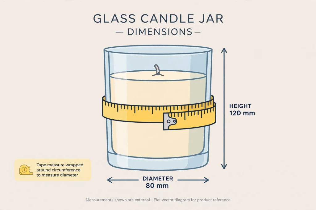 Diagram showing how to measure a jar candle for a custom box