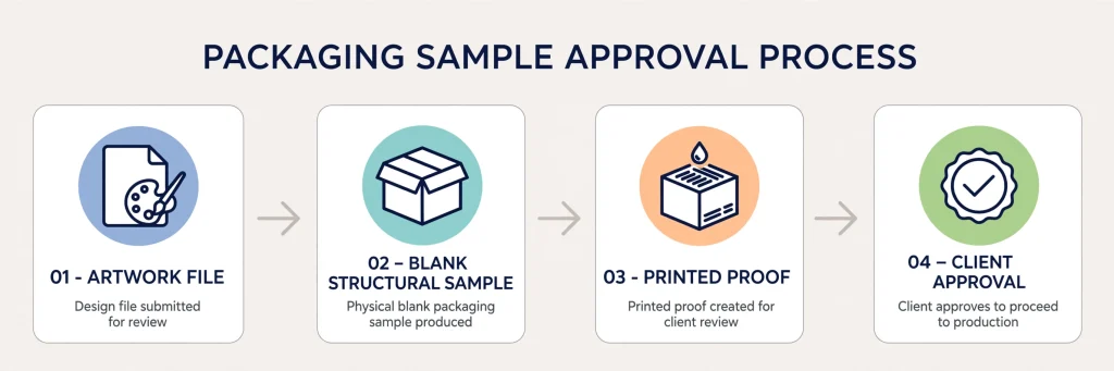 Diagram of the packaging sampling and approval process.