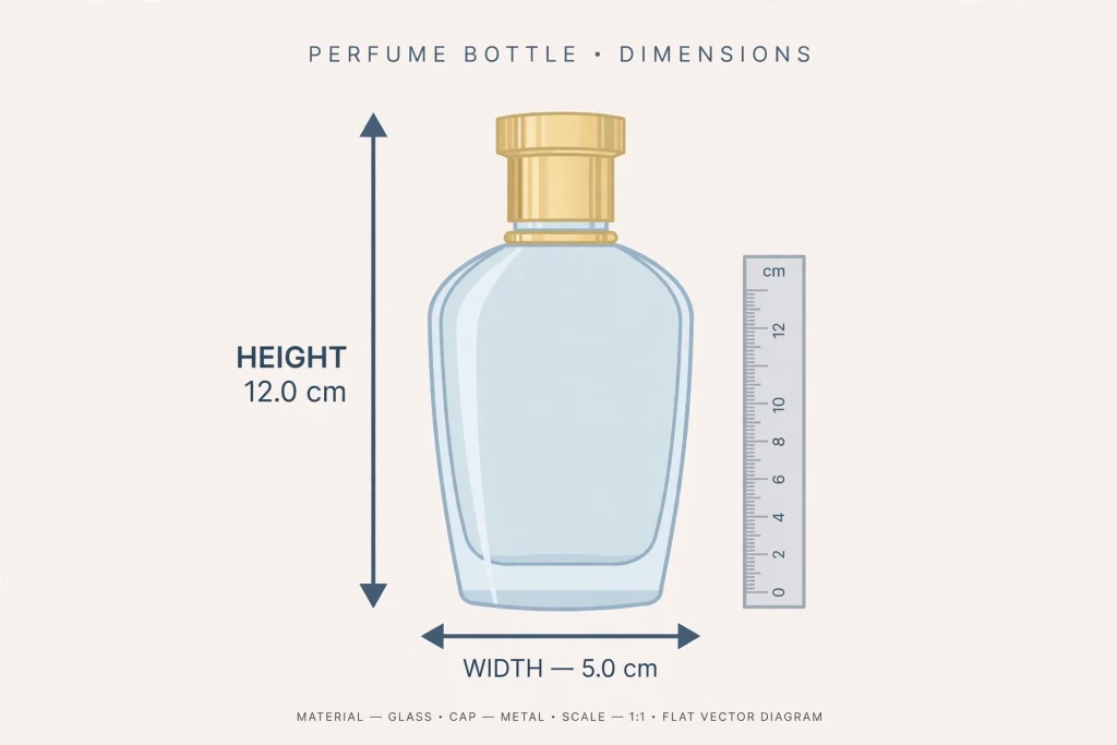 Diagram showing how to measure a perfume bottle for a custom box