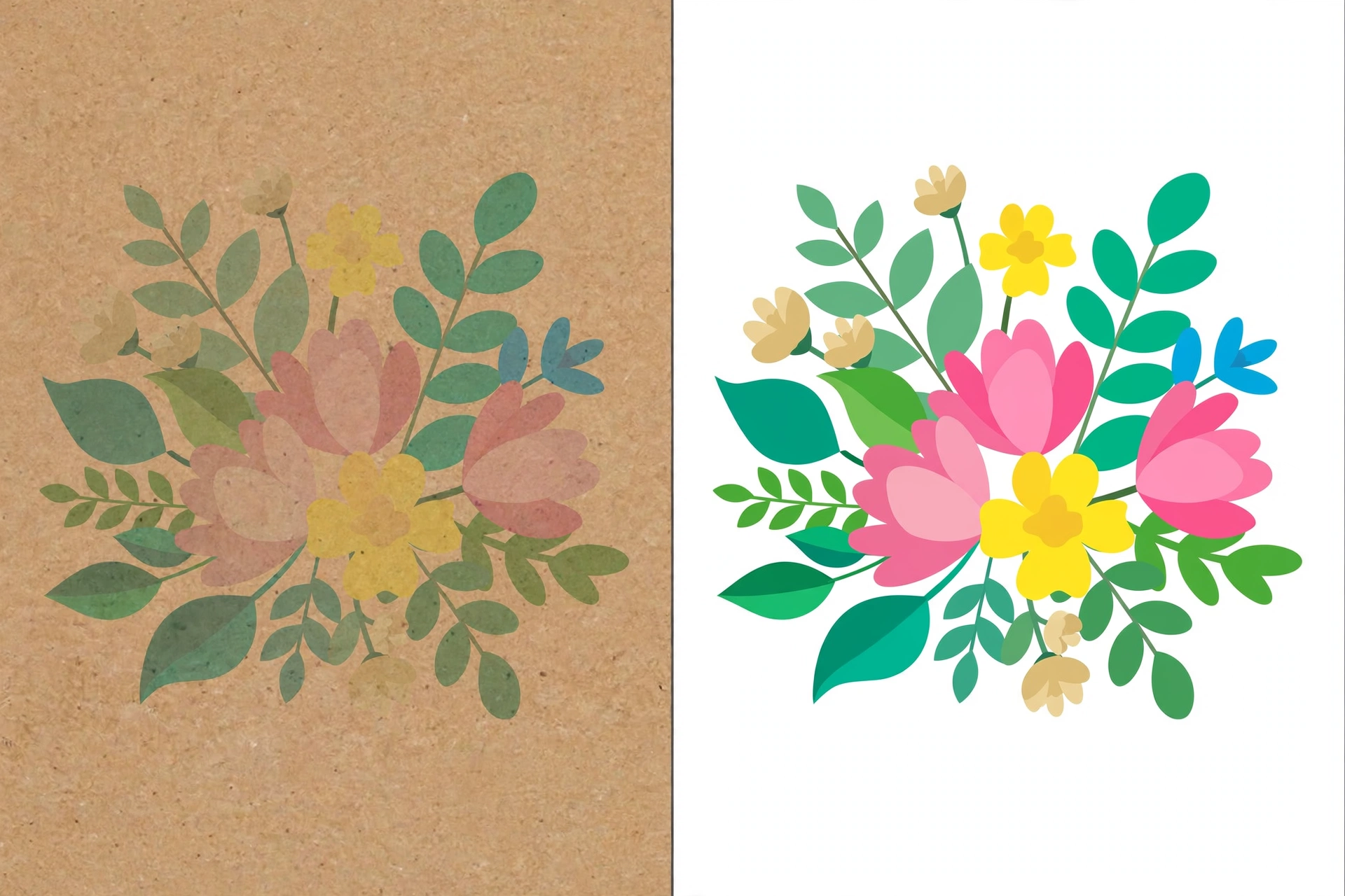 Same design printed on kraft versus white mailer box showing color shift