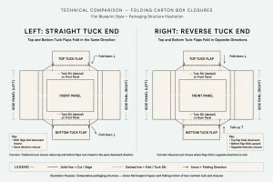 Diagram comparing straight tuck and reverse tuck folding carton closures